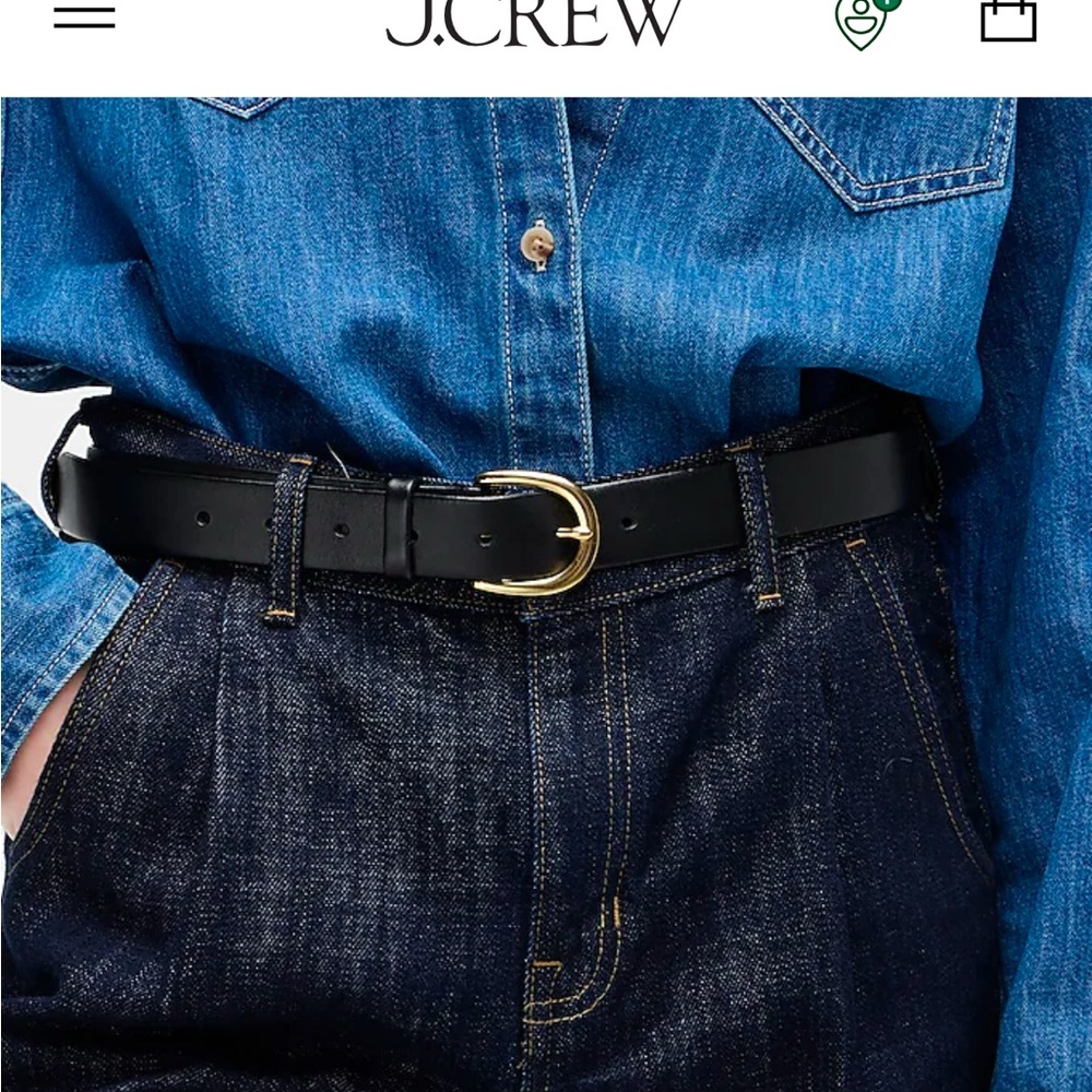 J Crew Classic Italian Leather Belt with Gold Buckle